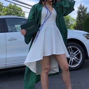 Solid White Dress for Graduation Ceremony with delicate laced back